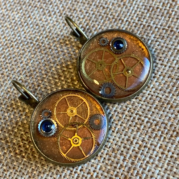 Twinsdesign Jewelry - Orange Blue Earrings Gears French Levers